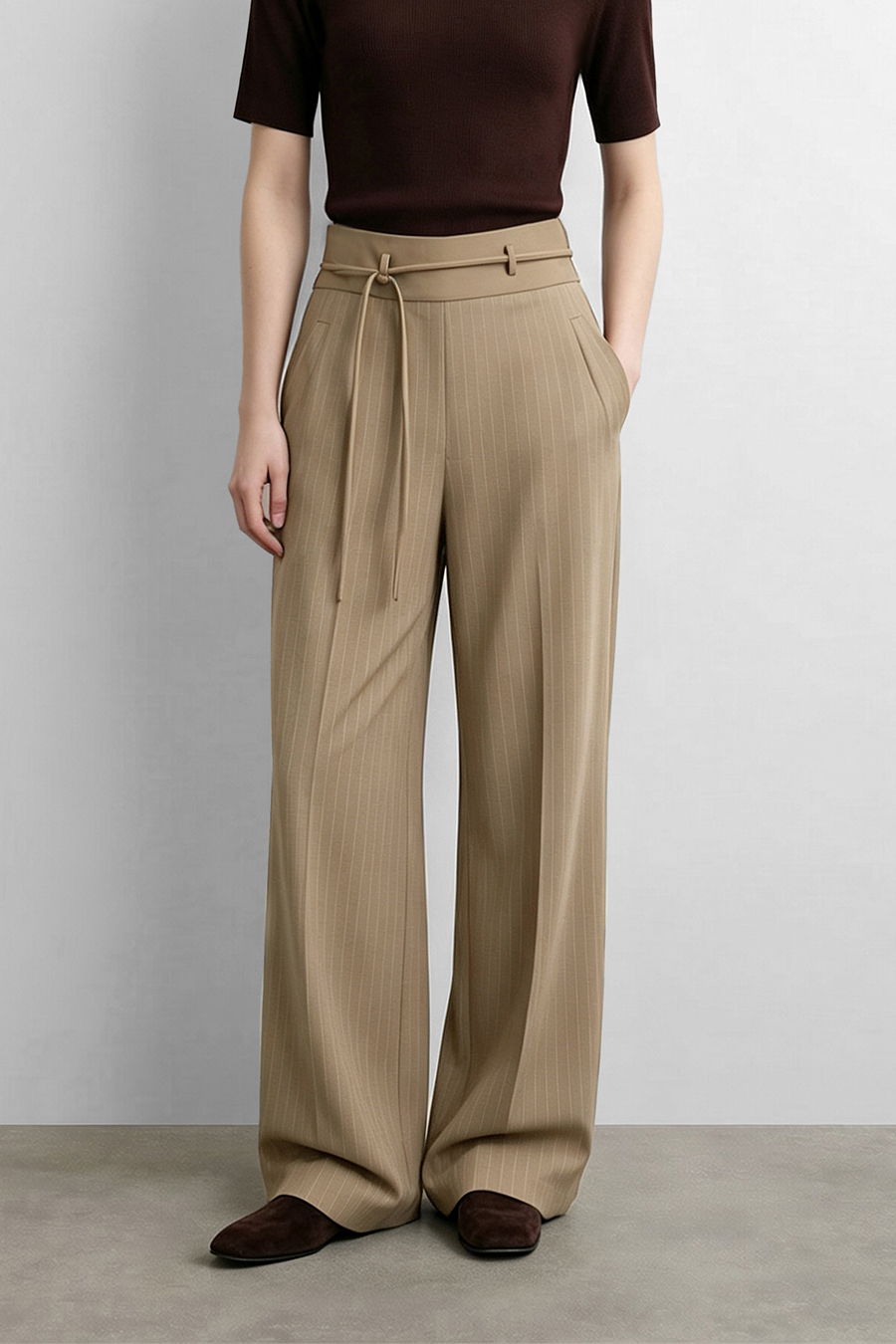 Striped Wide Leg Casual Pants | AMII