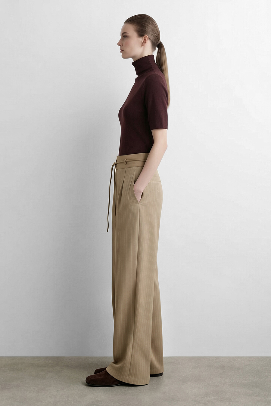 Striped Wide Leg Casual Pants | AMII