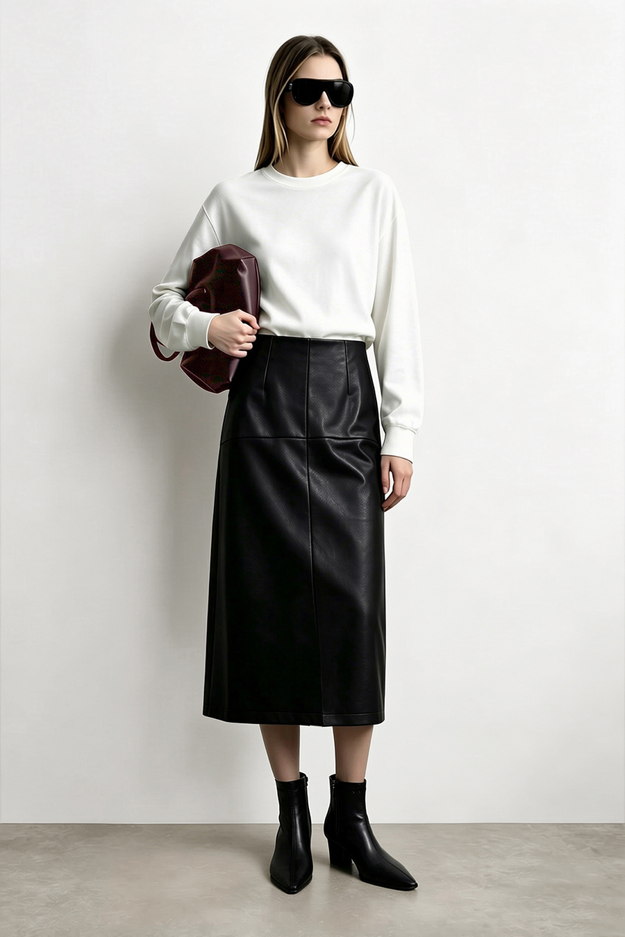 Eco Leather Midi Skirt | AMII