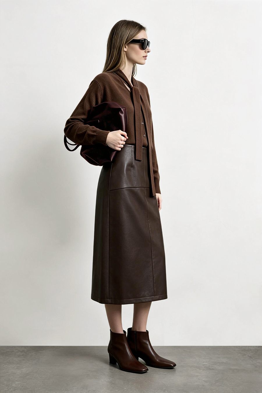 Eco Leather Midi Skirt | AMII