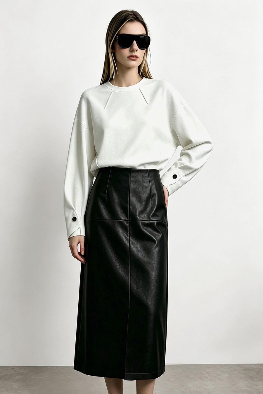 Eco Leather Midi Skirt | AMII