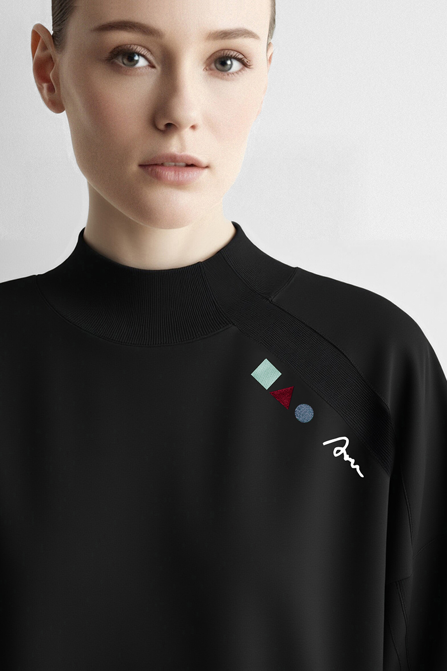 Color‑Block Geometric Embroidery Hoodie|AMII