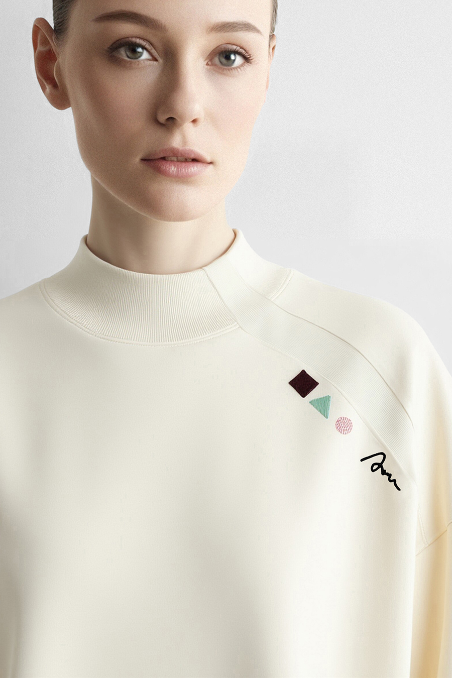 Color‑Block Geometric Embroidery Hoodie|AMII