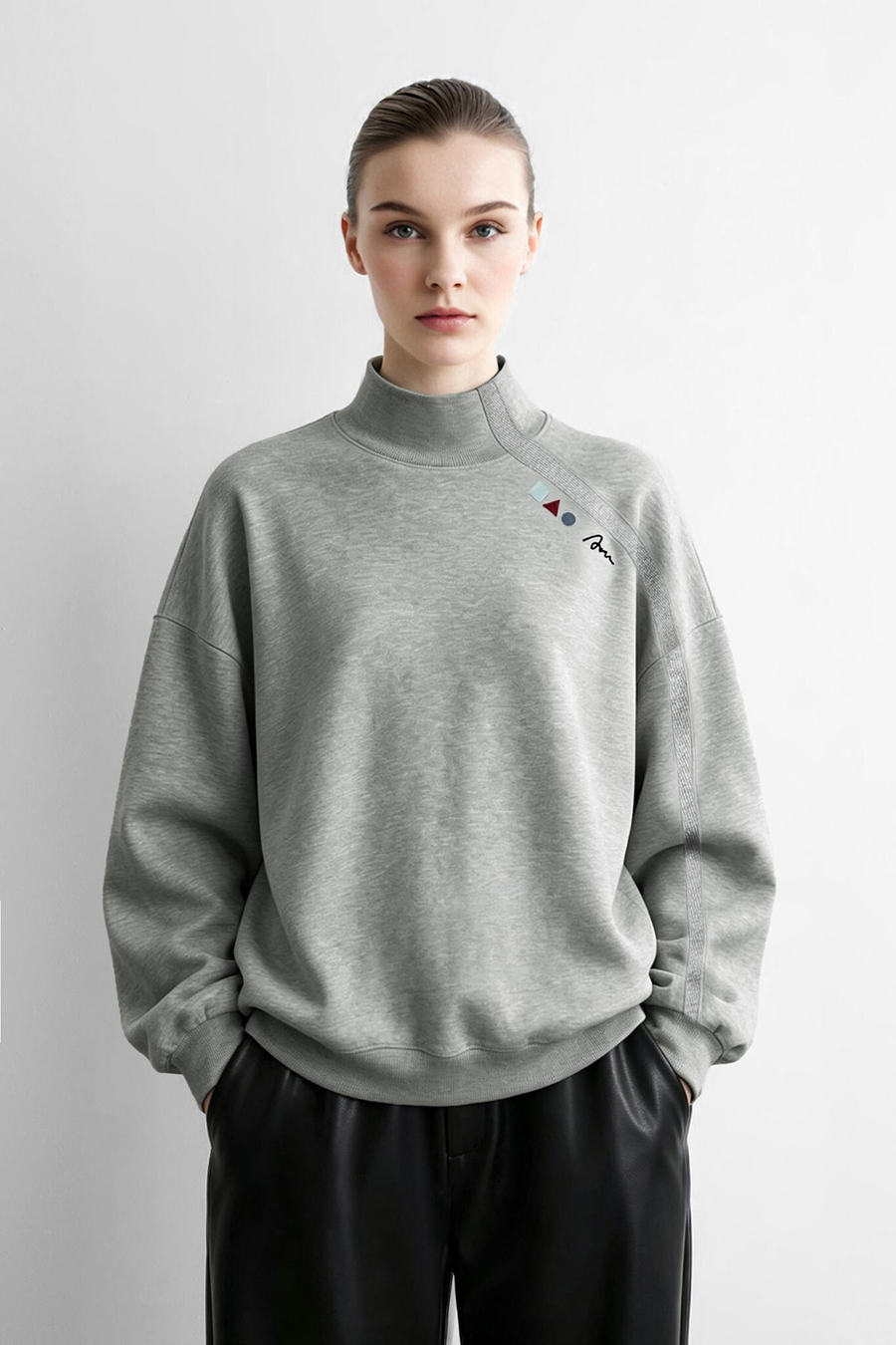 Color‑Block Geometric Embroidery Hoodie|AMII