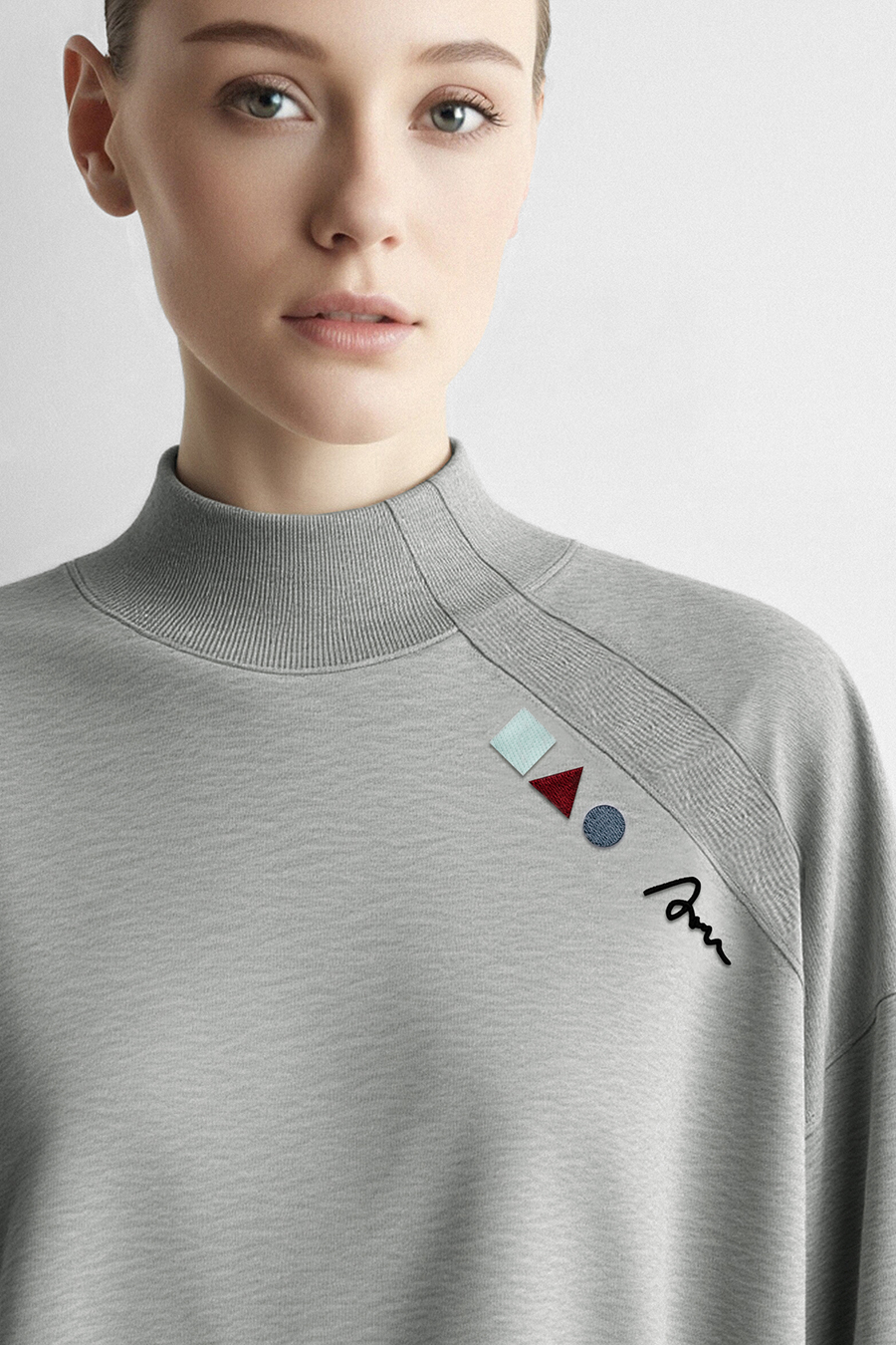 Color‑Block Geometric Embroidery Hoodie|AMII