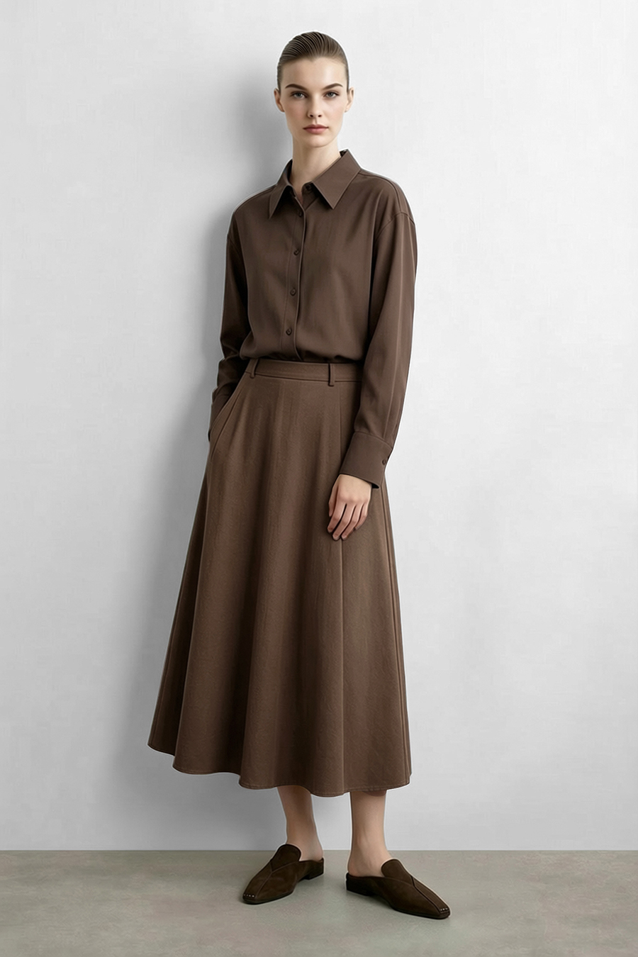Cotton A-Line Midi Skirt | AMII