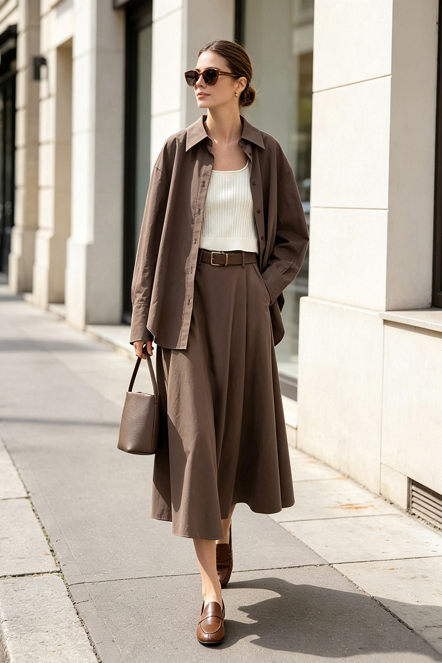 Cotton A-Line Midi Skirt | AMII