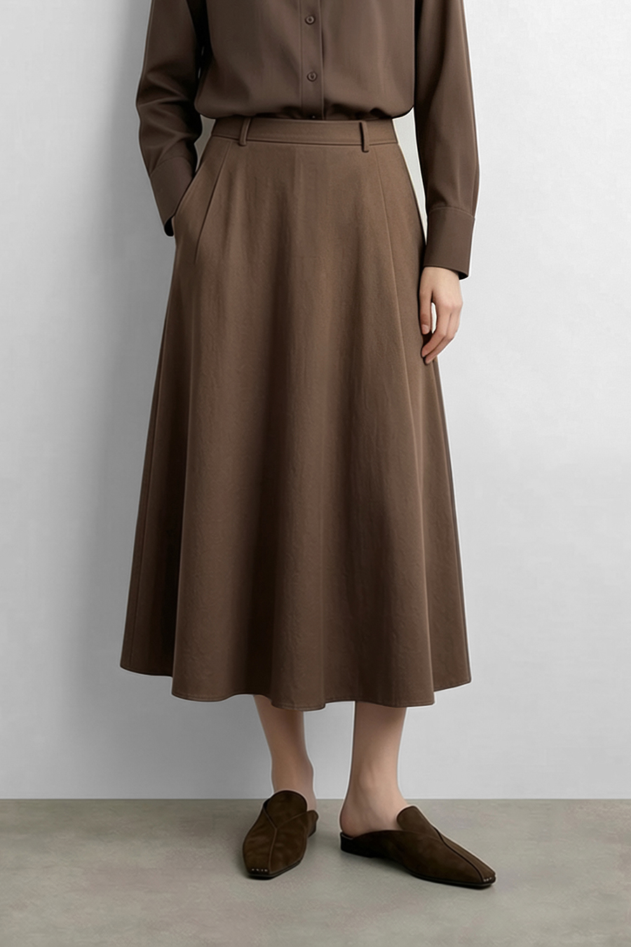 Cotton A-Line Midi Skirt | AMII