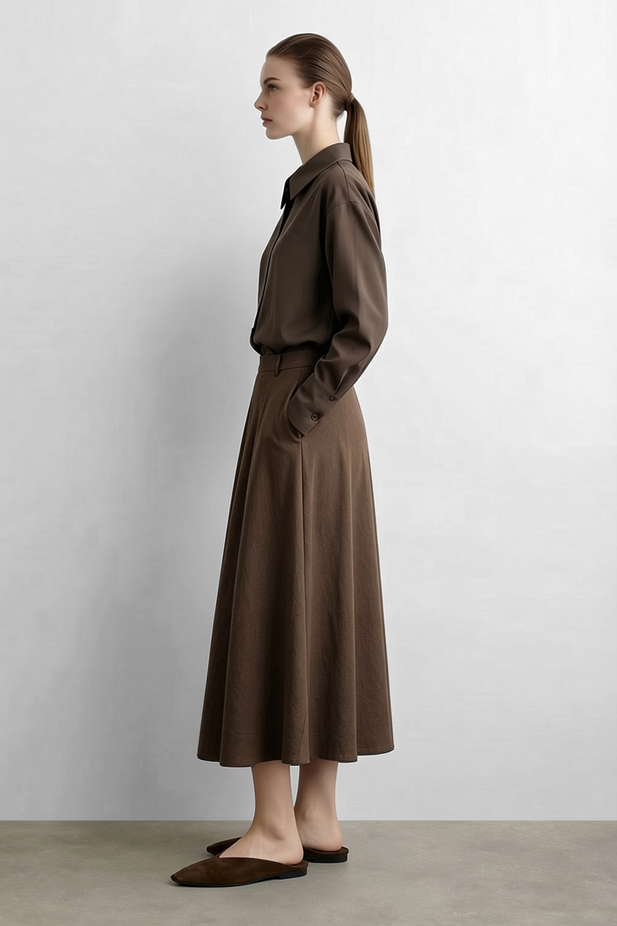 Cotton A-Line Midi Skirt | AMII