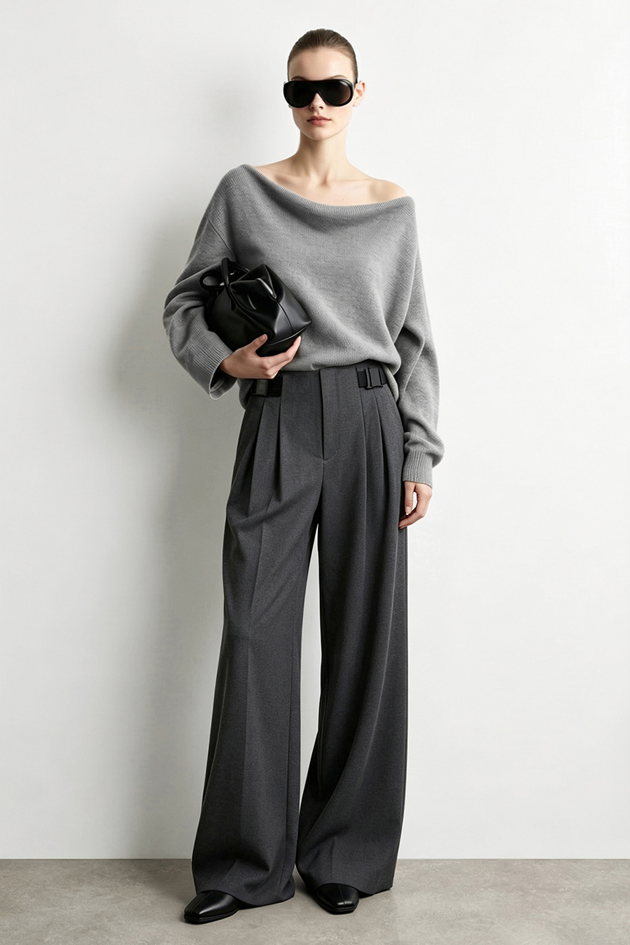 Buckle Belt Casual Long Pants | AMII
