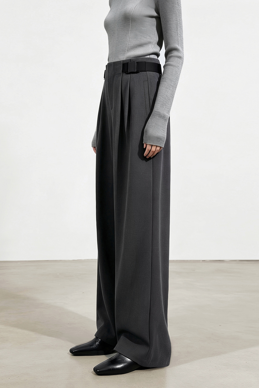 Buckle Belt Casual Long Pants | AMII