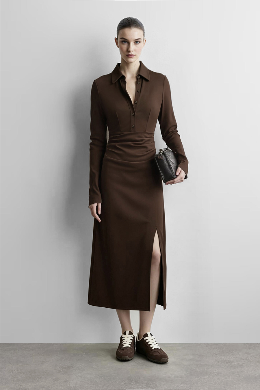 Lapel Half Placket Dress | AMII
