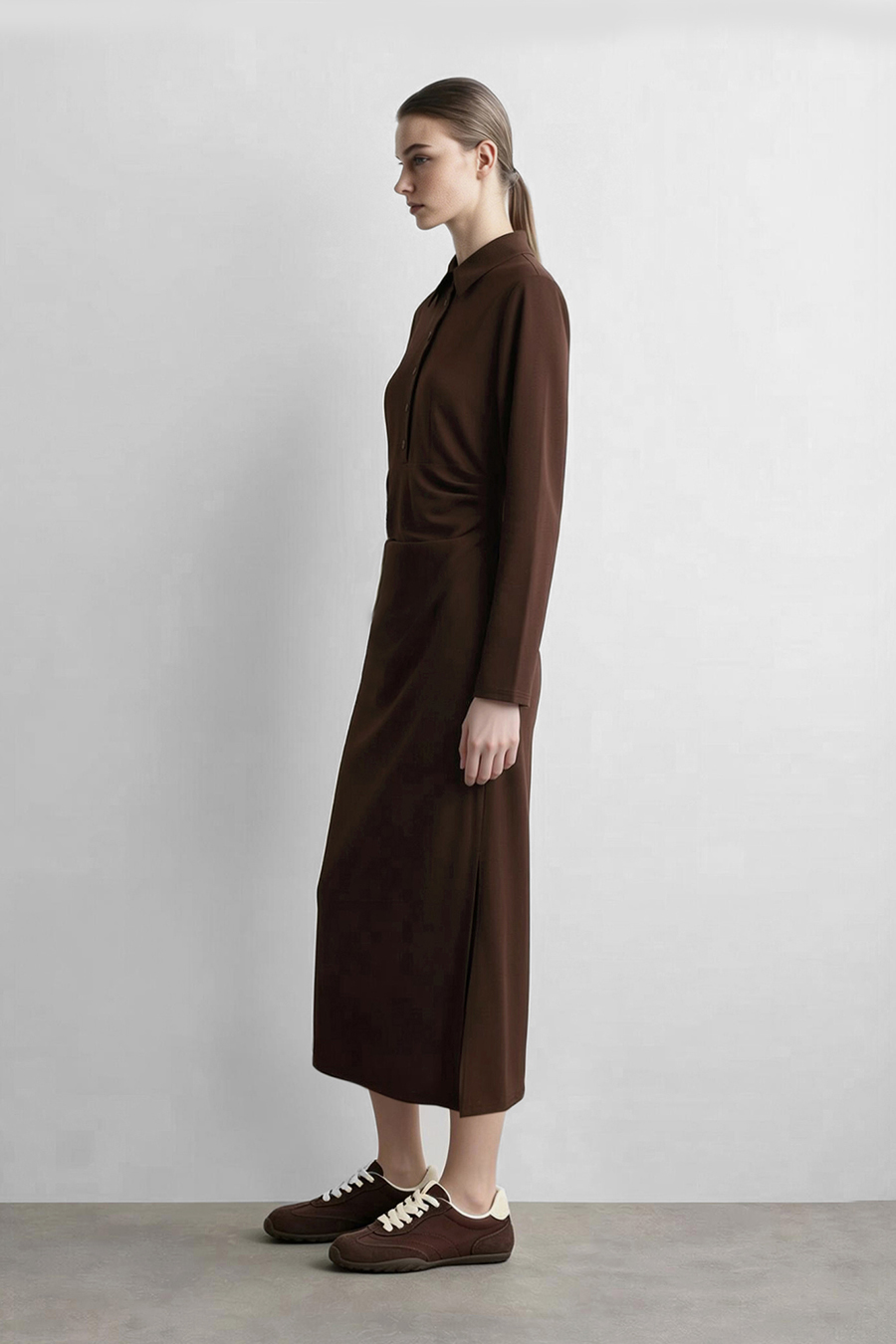 Lapel Half Placket Dress | AMII