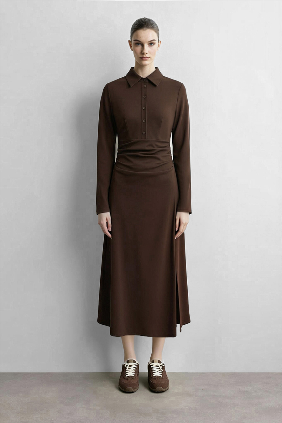 Lapel Half Placket Dress | AMII