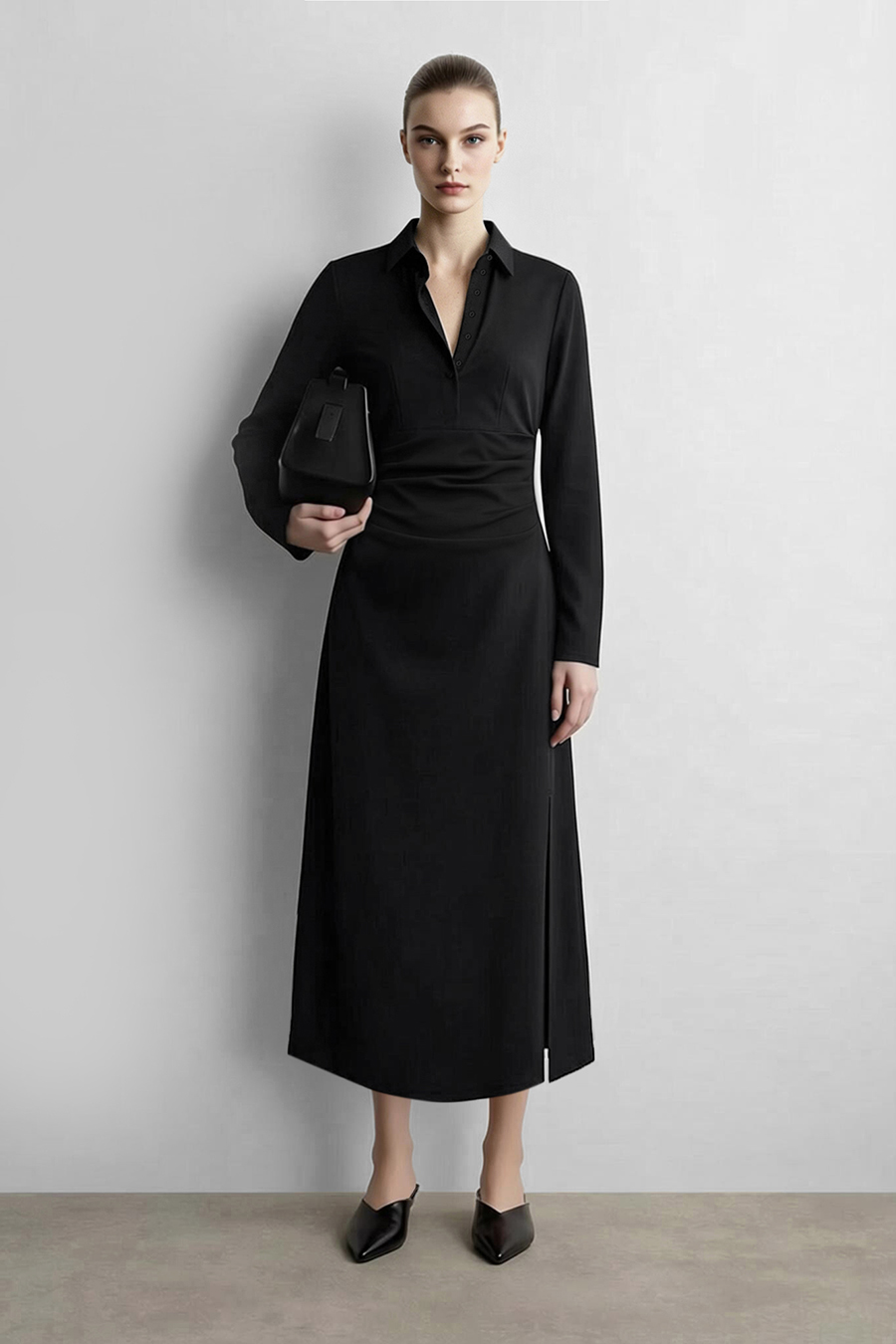 Lapel Half Placket Dress | AMII