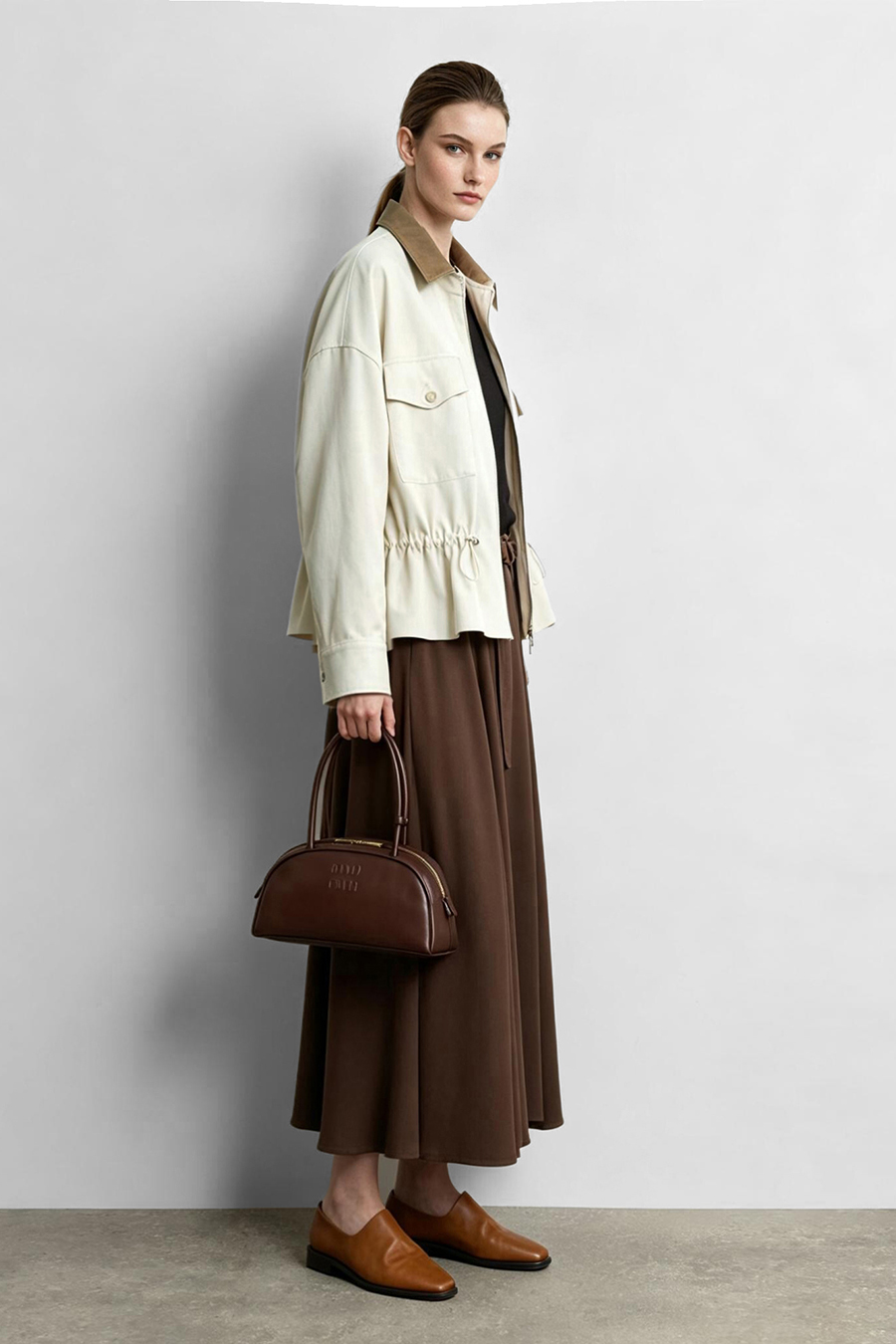 Contrast Leather Collar Zip Jacket | AMII