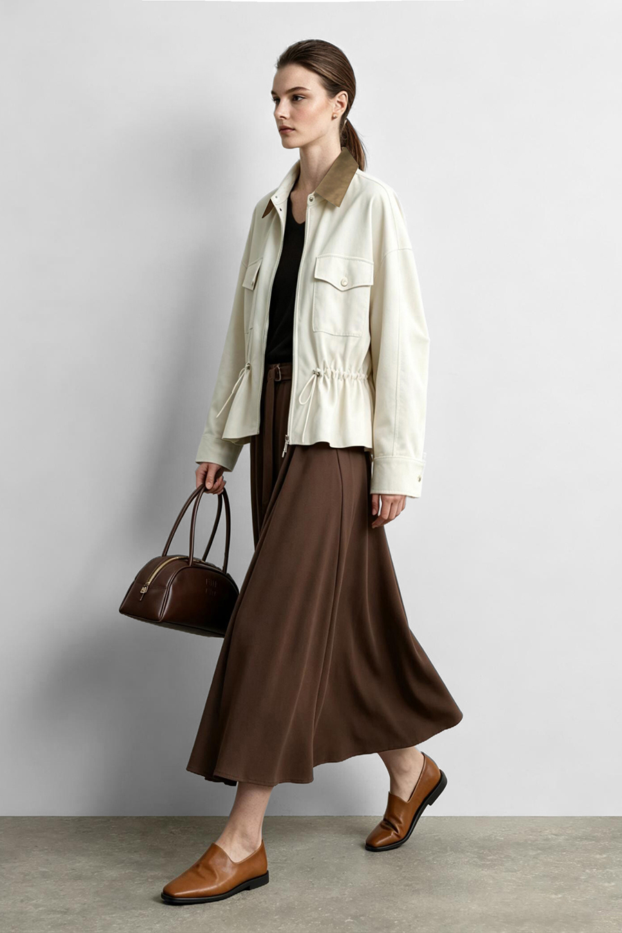 Contrast Leather Collar Zip Jacket | AMII