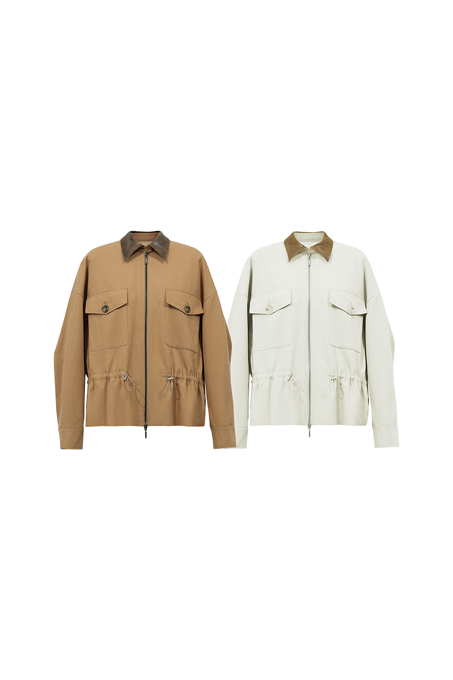 Contrast Leather Collar Zip Jacket | AMII