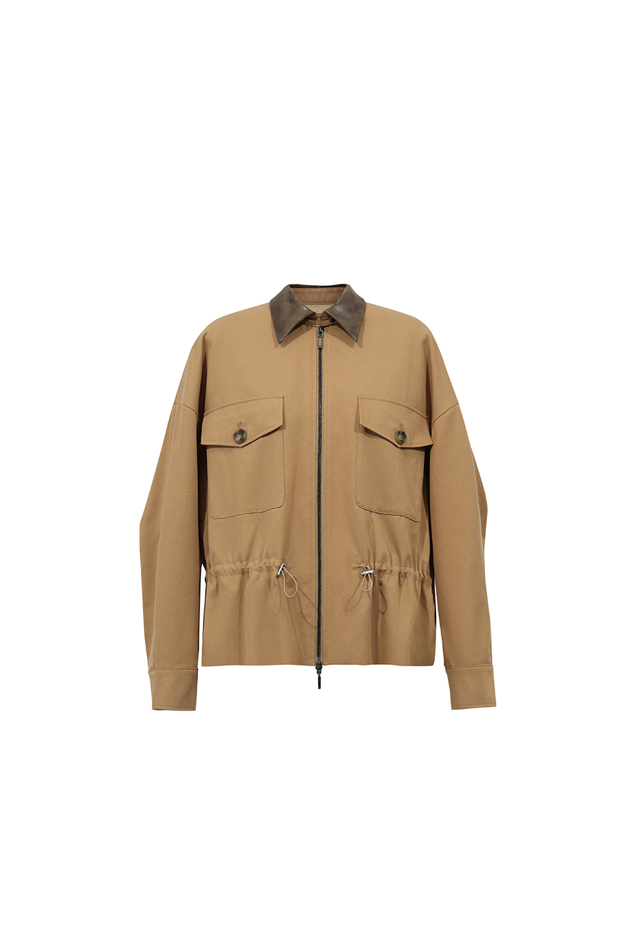 Contrast Leather Collar Zip Jacket | AMII