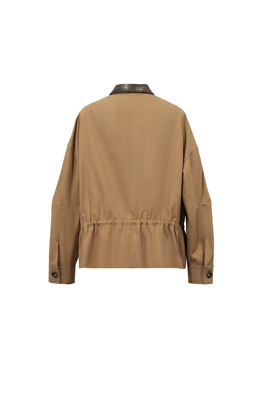 Contrast Leather Collar Zip Jacket | AMII