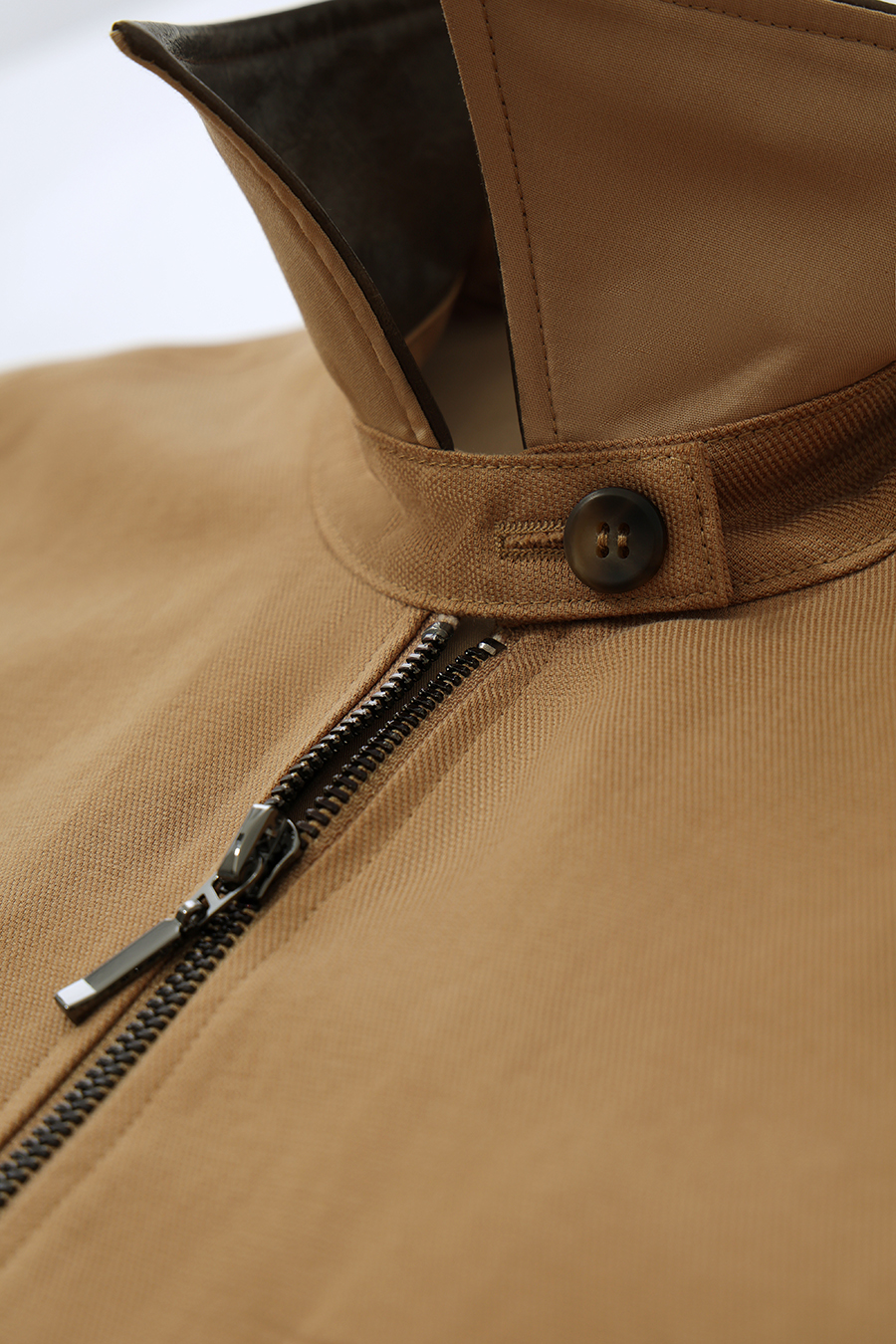 Contrast Leather Collar Zip Jacket | AMII