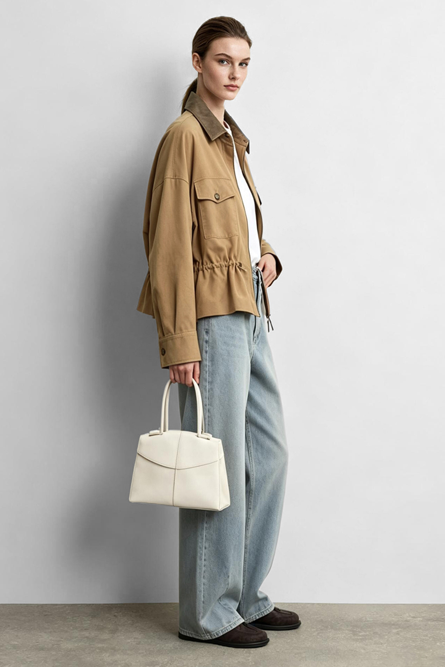 Contrast Leather Collar Zip Jacket | AMII