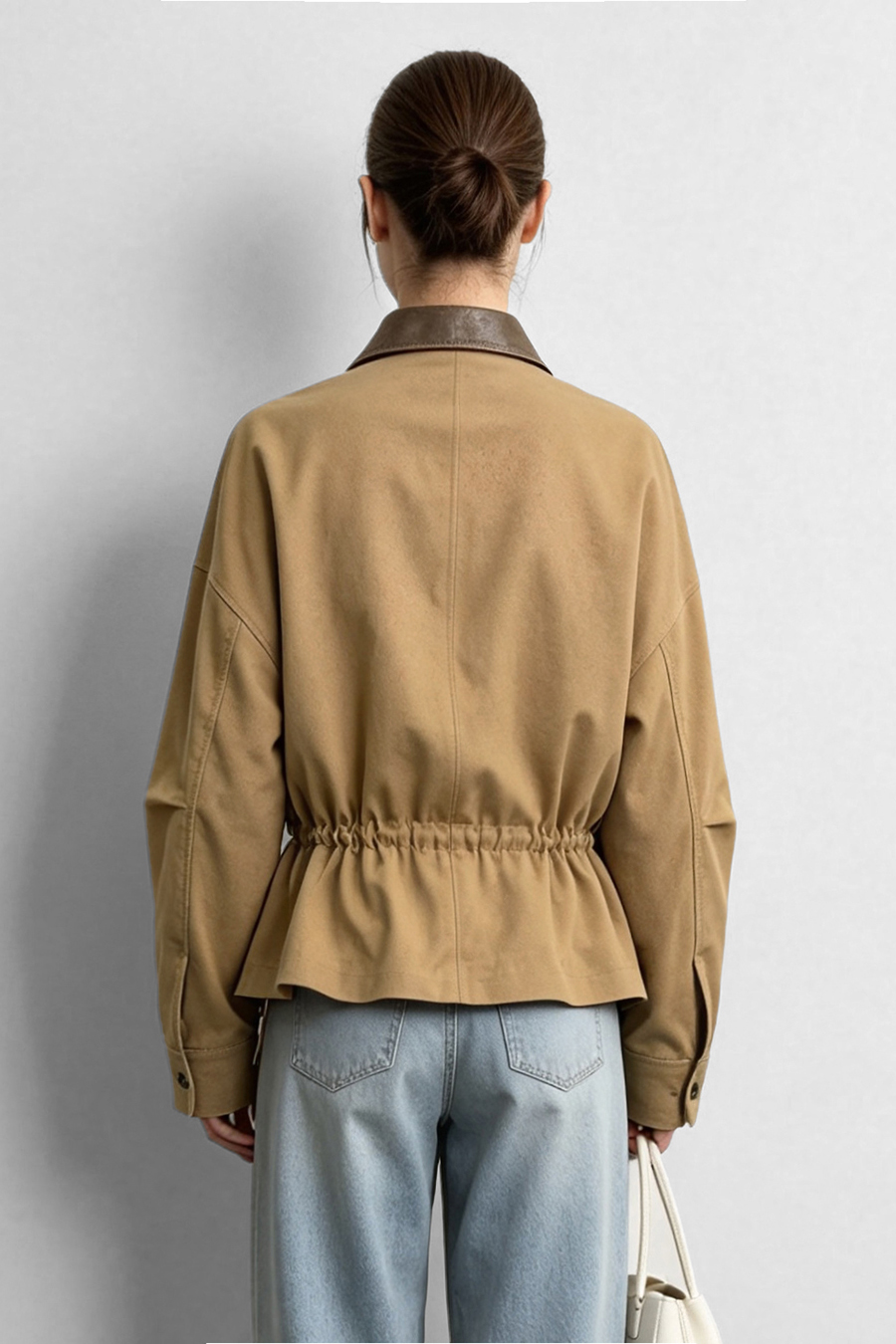 Contrast Leather Collar Zip Jacket | AMII