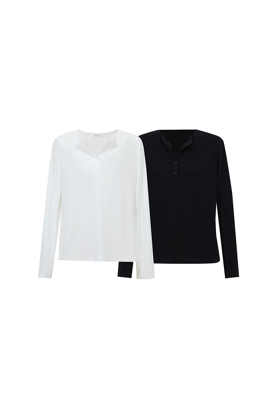 Half Placket Lace Spliced T-Shirt | AMII