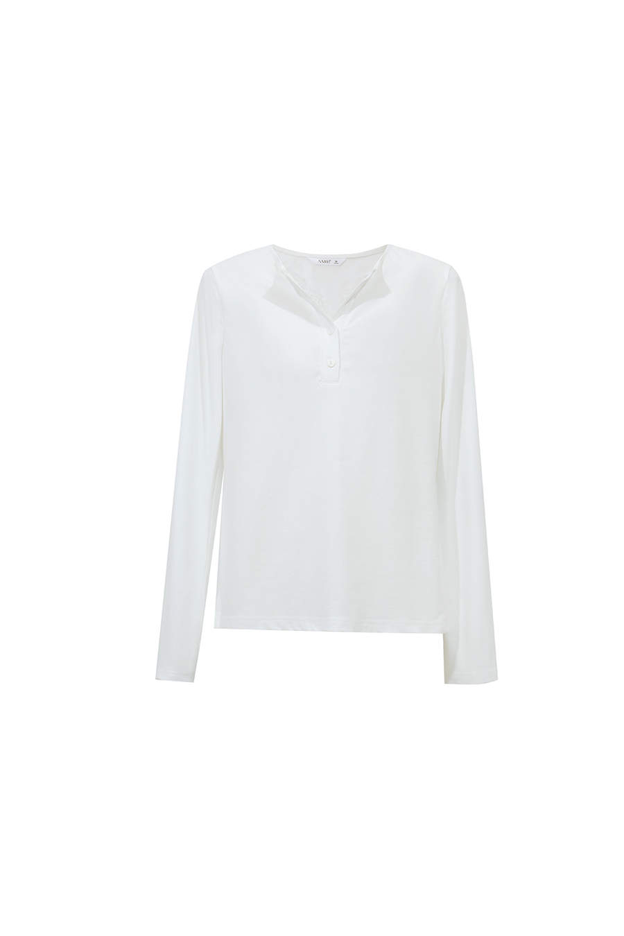 Half Placket Lace Spliced T-Shirt | AMII