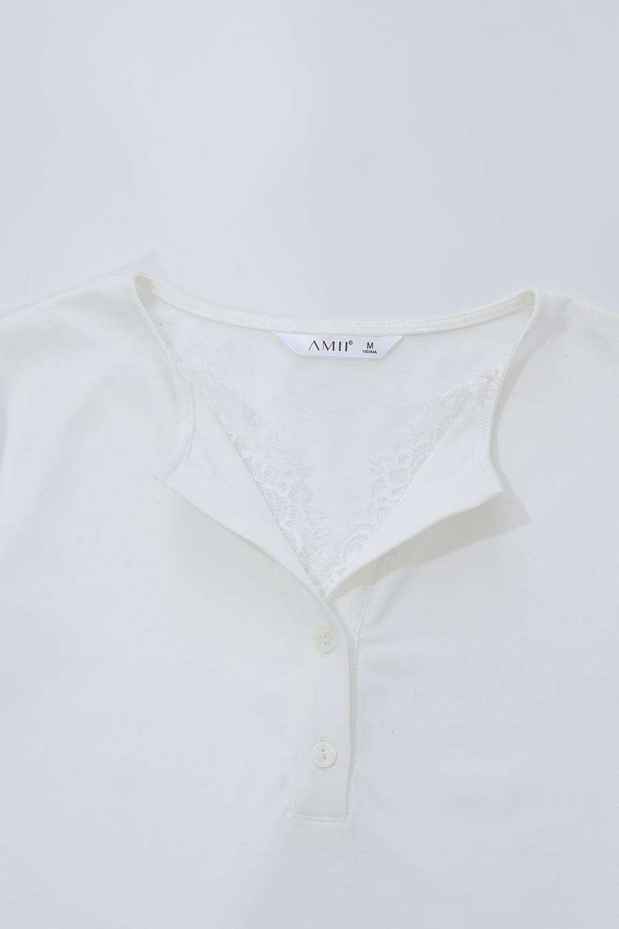 Half Placket Lace Spliced T-Shirt | AMII