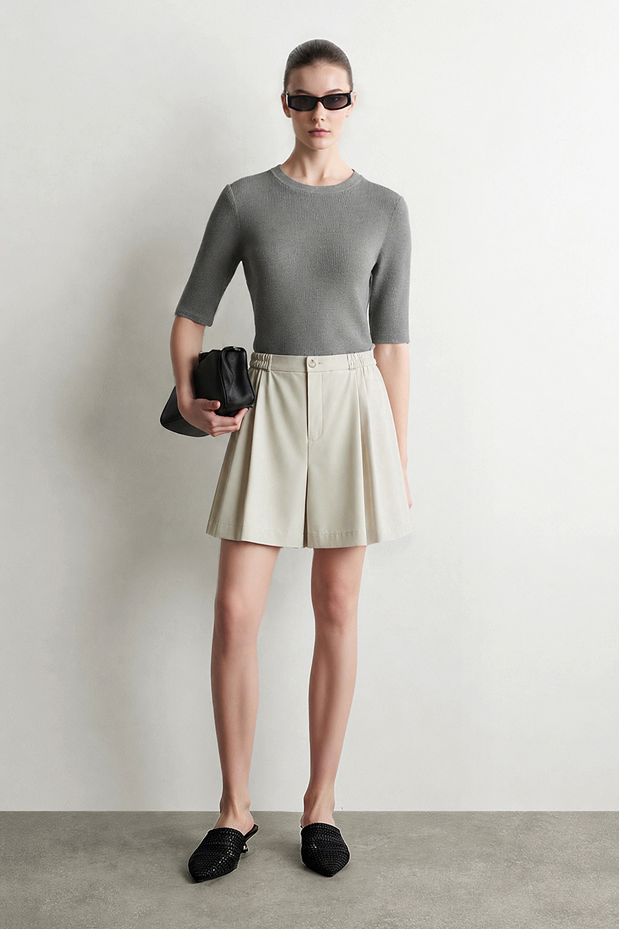 Ruched Wide Leg Casual Shorts | AMII