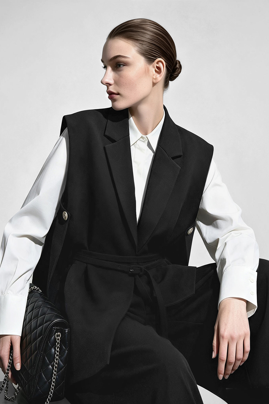 Belted Notch Lapel Vest|AMII