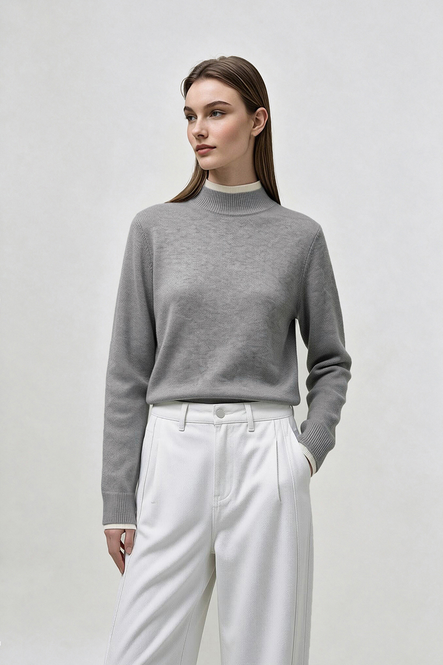 Faux-Layer Color-Block Sweater|AMII