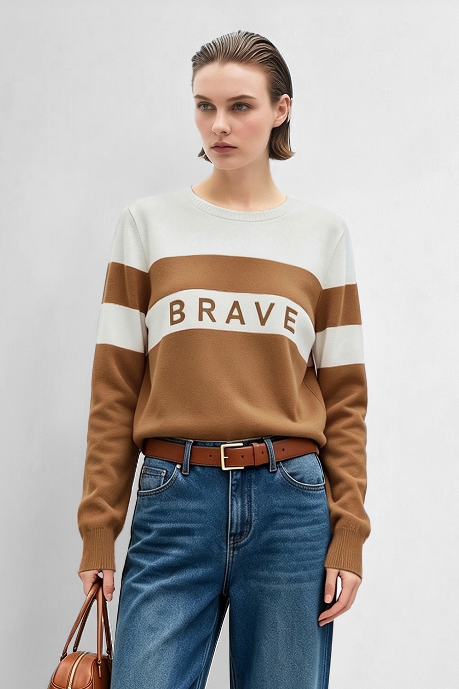 Letter Jacquard Contrast Sweater | AMII