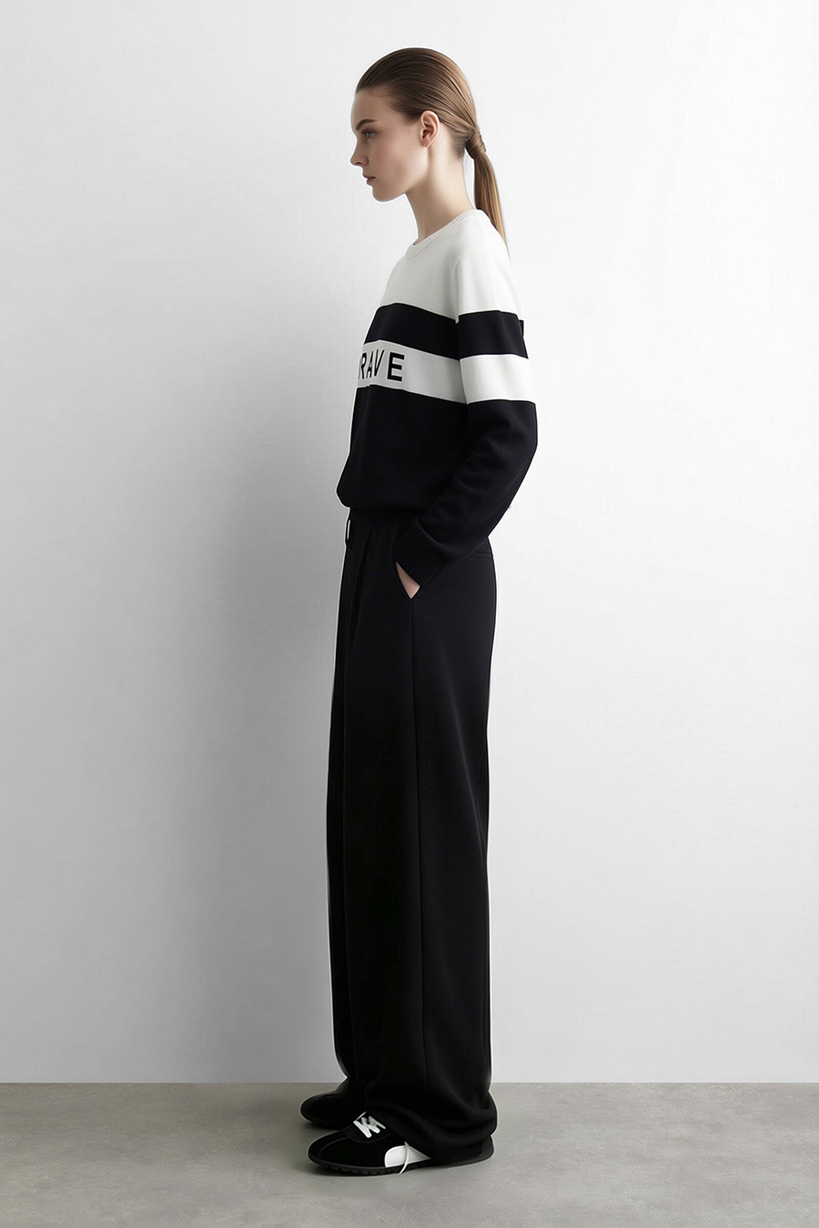 Letter Jacquard Contrast Sweater | AMII