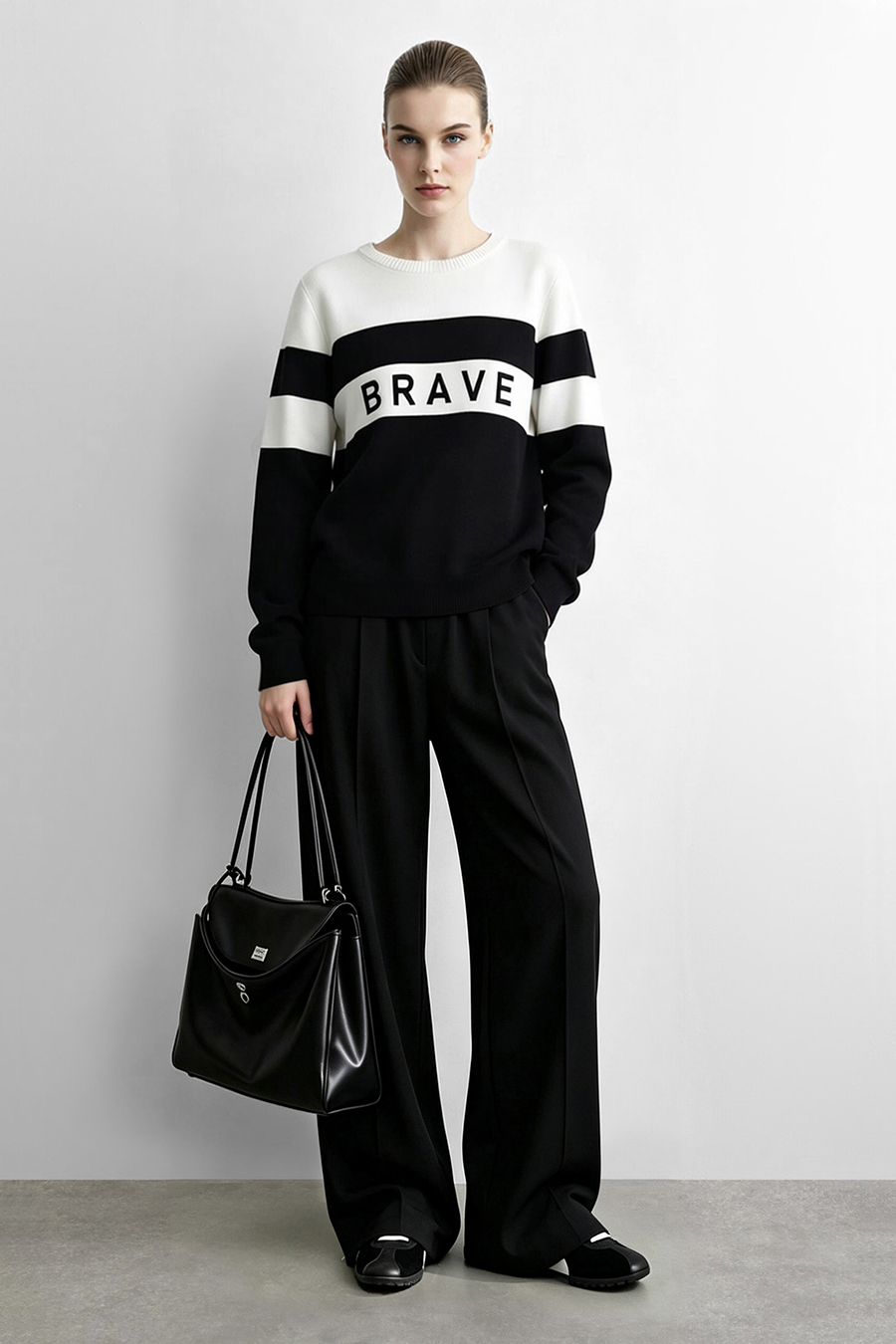 Letter Jacquard Contrast Sweater | AMII