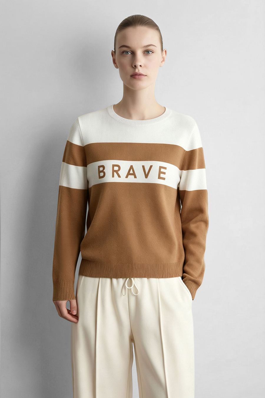 Letter Jacquard Contrast Sweater | AMII