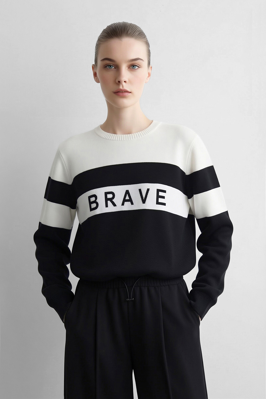 Letter Jacquard Contrast Sweater | AMII