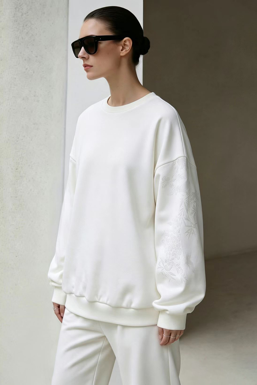 100% Cotton Jacquard Spliced Sweatshirt | AMII