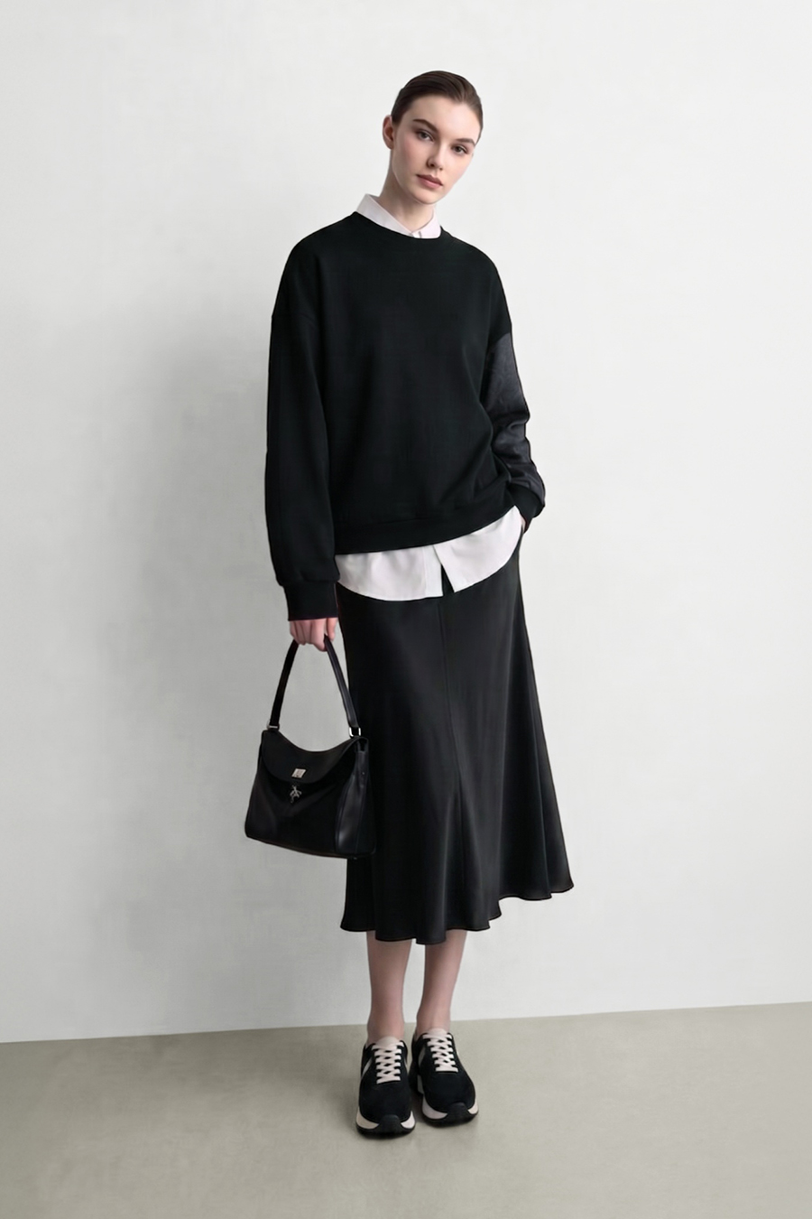 100% Cotton Jacquard Spliced Sweatshirt | AMII