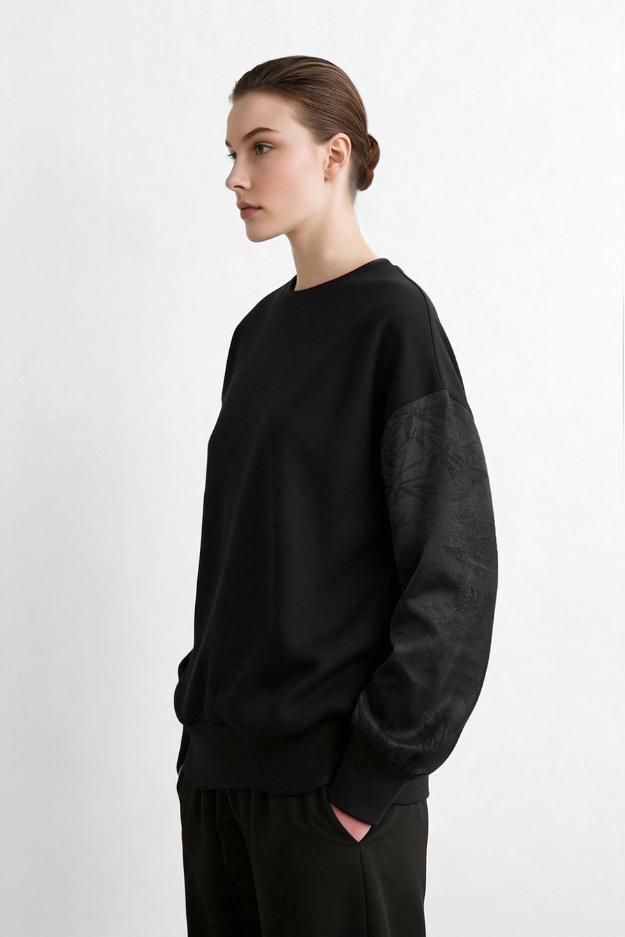 100% Cotton Jacquard Spliced Sweatshirt | AMII