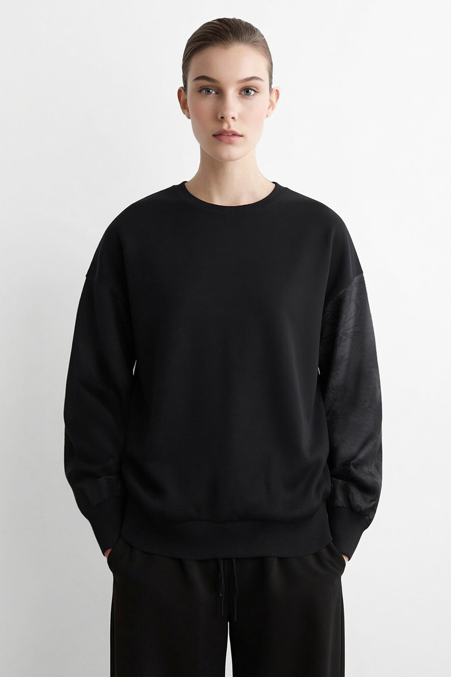 100% Cotton Jacquard Spliced Sweatshirt | AMII