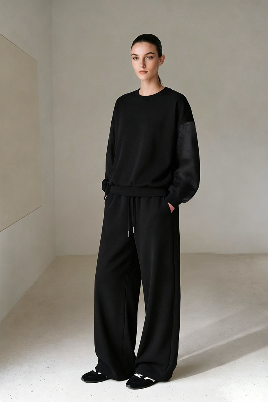 100% Cotton Jacquard Spliced Sweatshirt | AMII