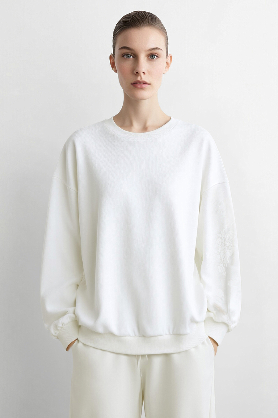 100% Cotton Jacquard Spliced Sweatshirt | AMII