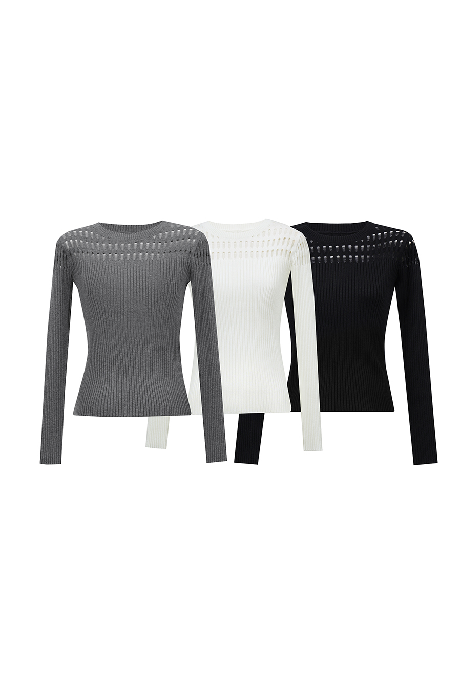 Crew Neck Cutout Slim Knit Sweater | AMII