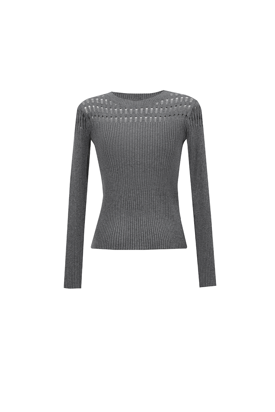 Crew Neck Cutout Slim Knit Sweater | AMII