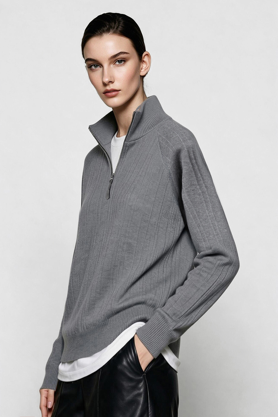 Half-Zip Knit Sweater|AMII