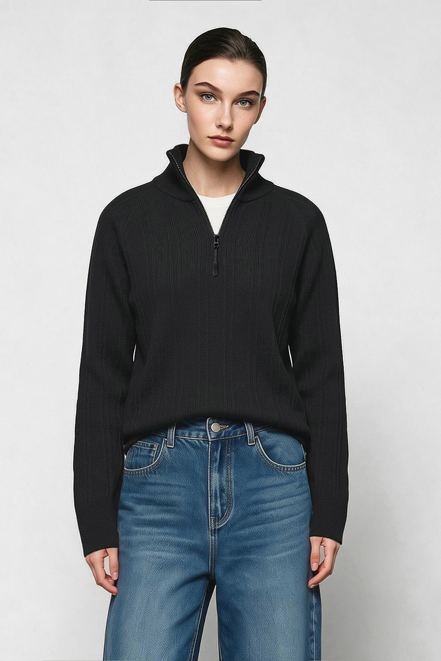 Half-Zip Knit Sweater|AMII