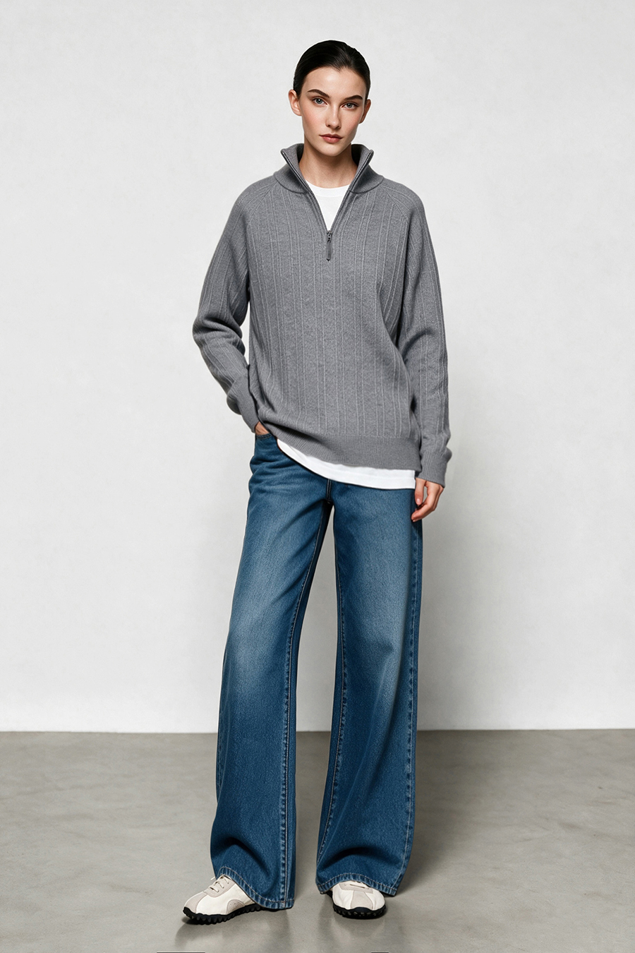Half-Zip Knit Sweater|AMII