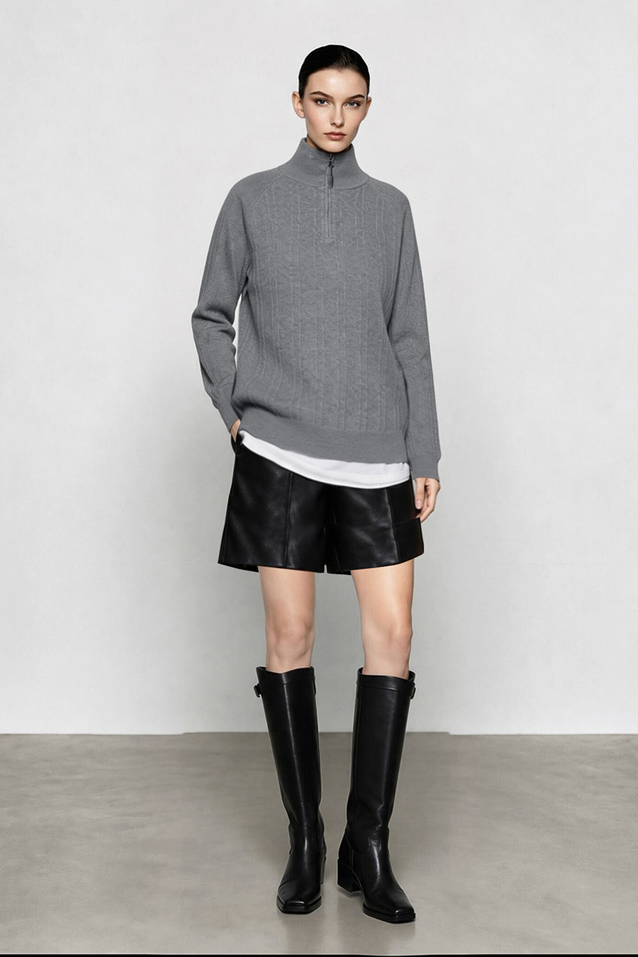 Half-Zip Knit Sweater|AMII